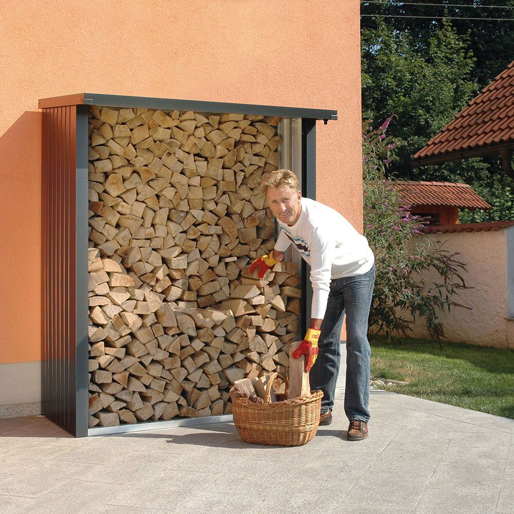Woodstock vedförvaring 230 cm mörkgrå