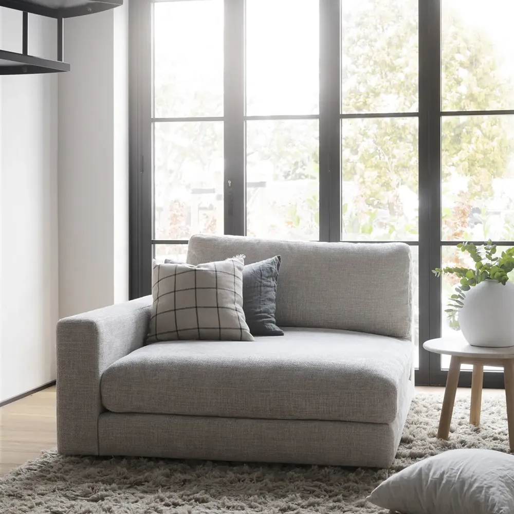 Duncan schäslong vänster tyg Robin ljusgrå