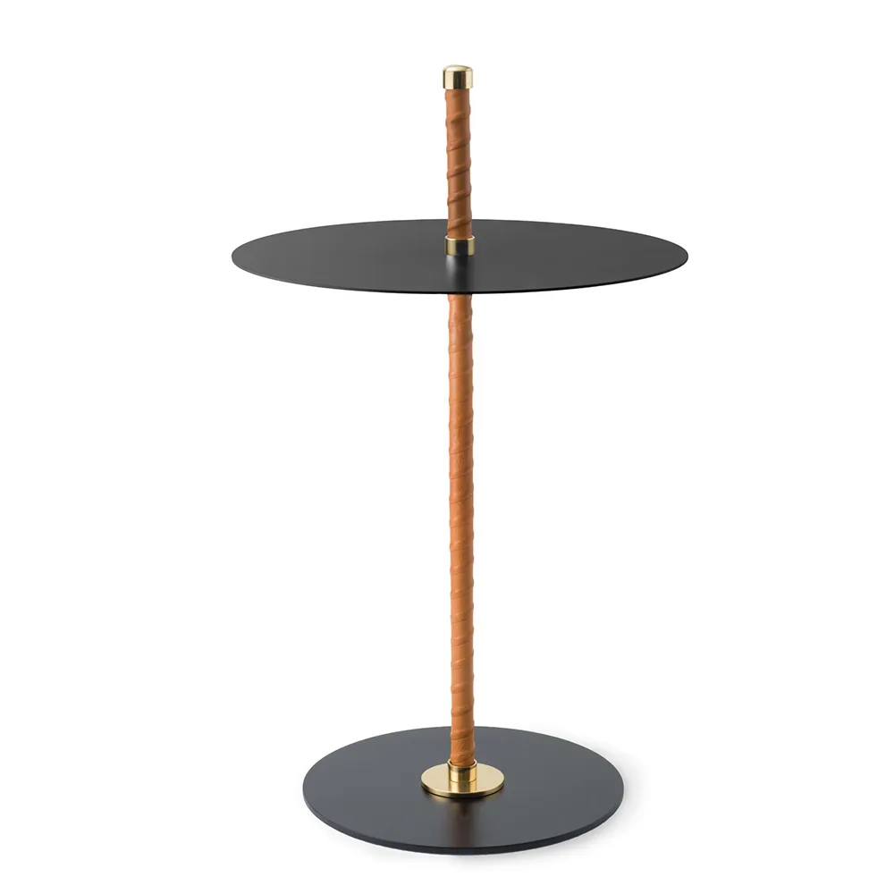 Cabaret sidobord Svart läder, mässing och stål