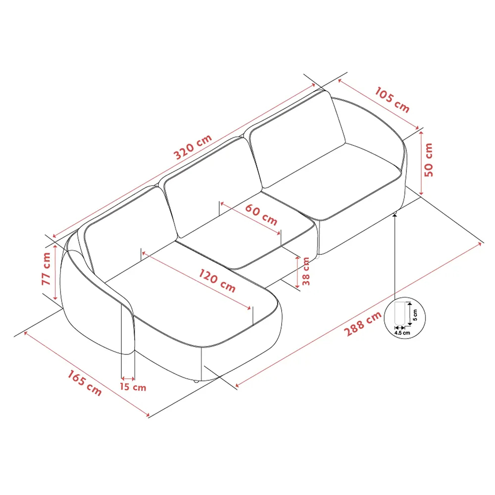 Norris soffa 4-sits soffa med schäslong vänster tyg Anna ljusbeige