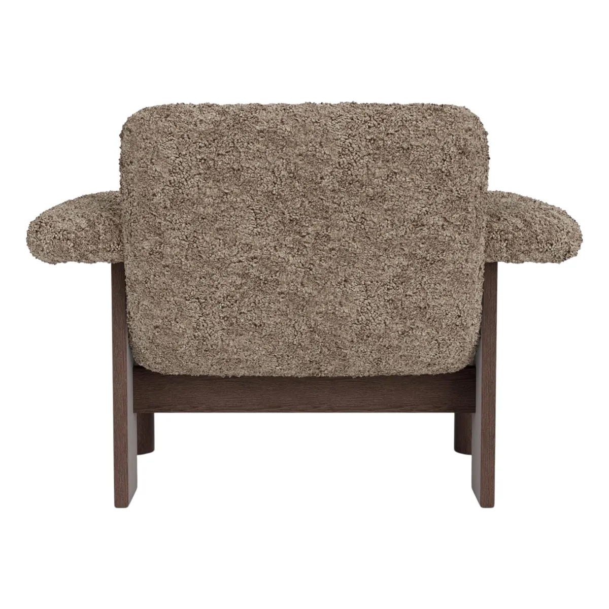 Brasilia loungestol helklädd, låg rygg, fyrbent underrede, mörkbetsad massiv ek, Sheepskin Nevotex Sahara