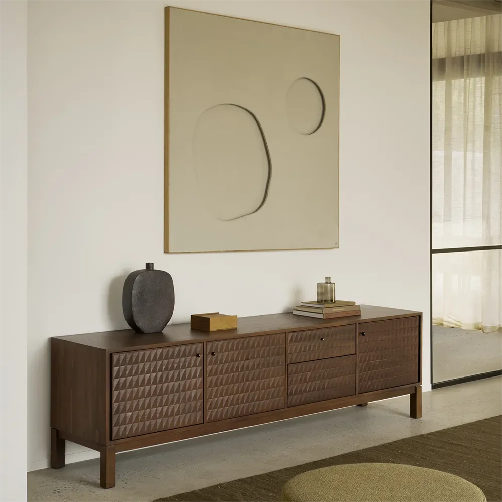 TV-bänk i teak Sono Light Brown L212 cm