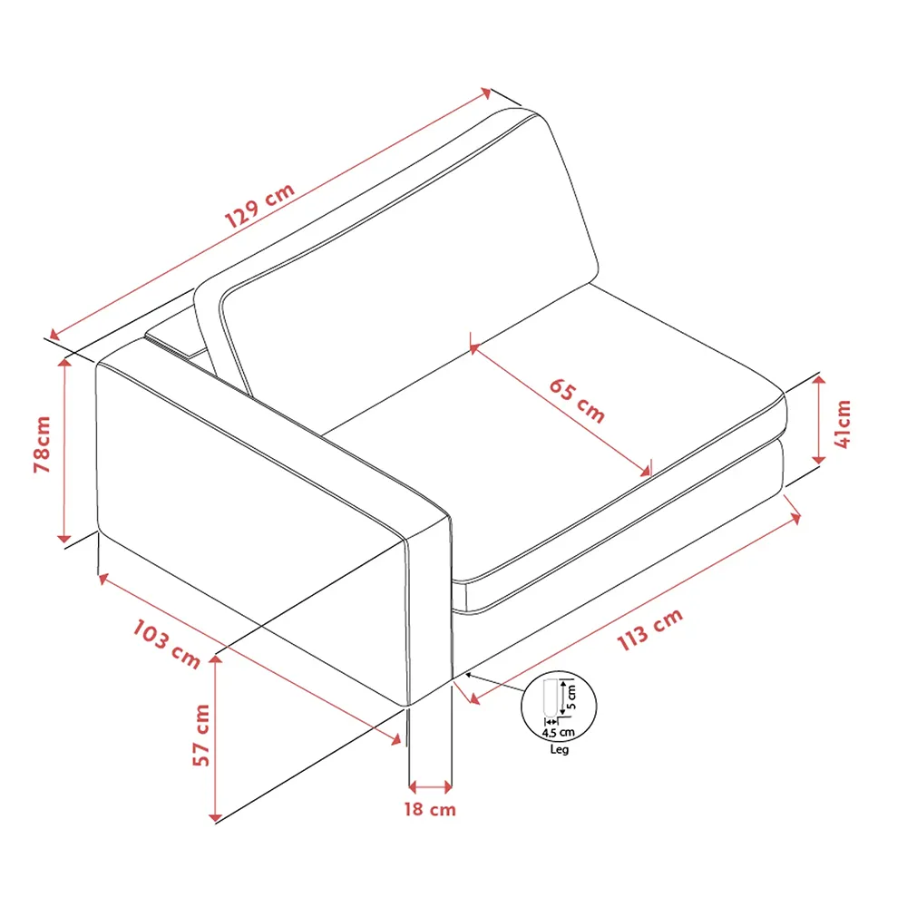 Duncan 1,5-sits armstöd vänster tyg Robin ljusgrå