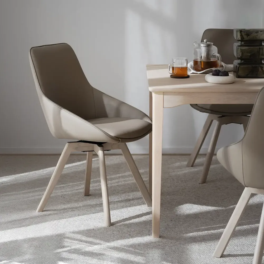 Alison stol beige läder/vitpigmenterade ekben