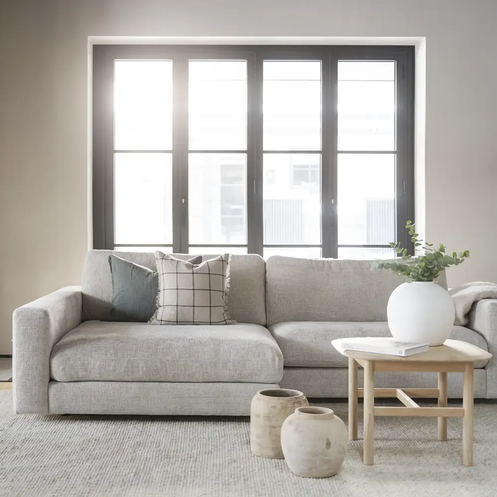 Duncan schäslong vänster tyg Robin ljusgrå