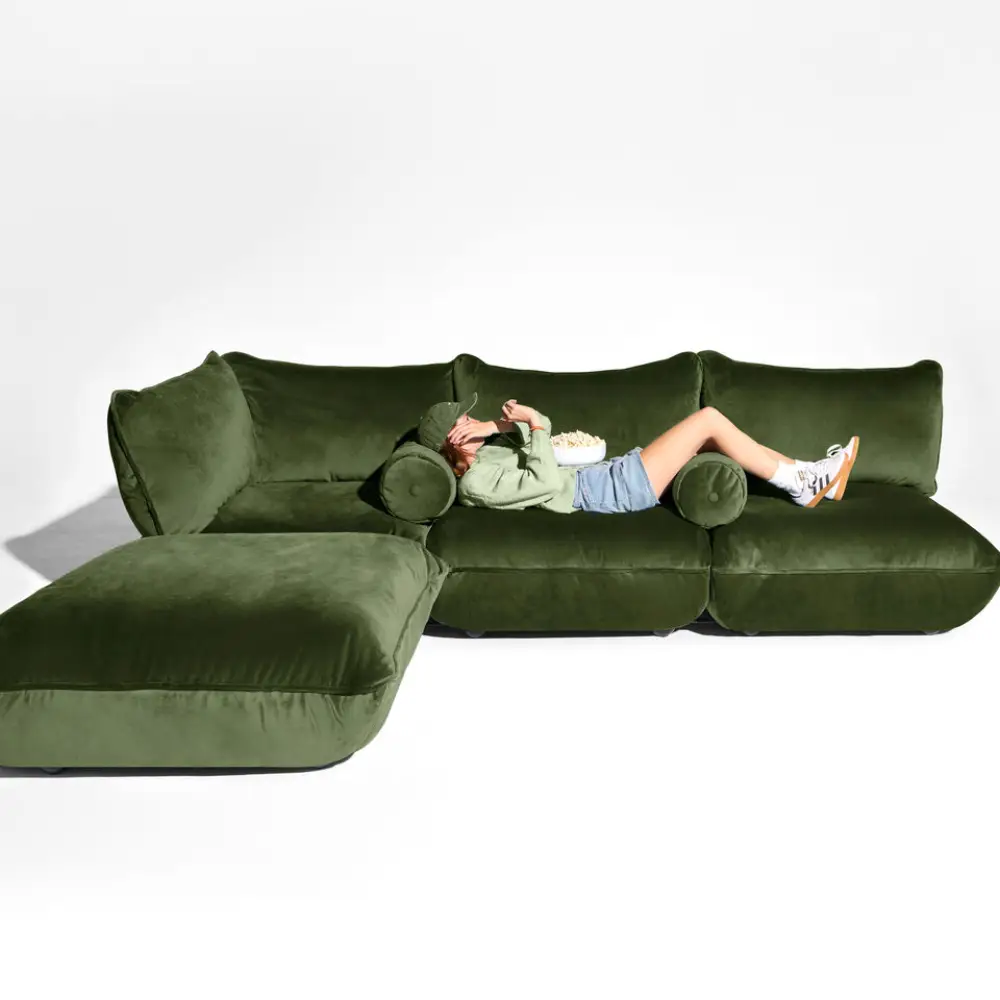 recycled puff rolster kudde velvet deep green