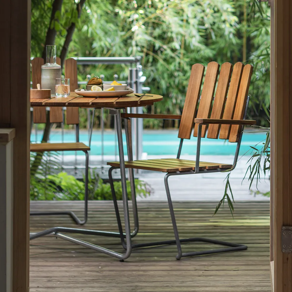 A2 Fåtölj Obehandlad Teak / Varmförzinkat Stativ