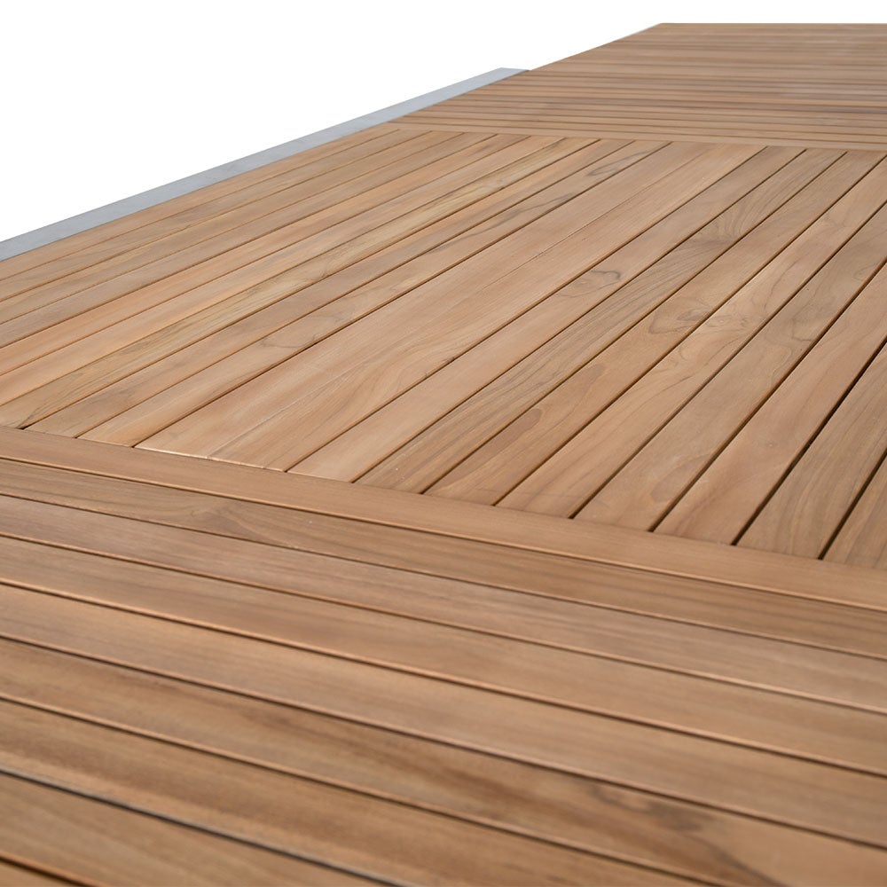 Naos matbord 100x220-320 cm rostfritt stål/teak 