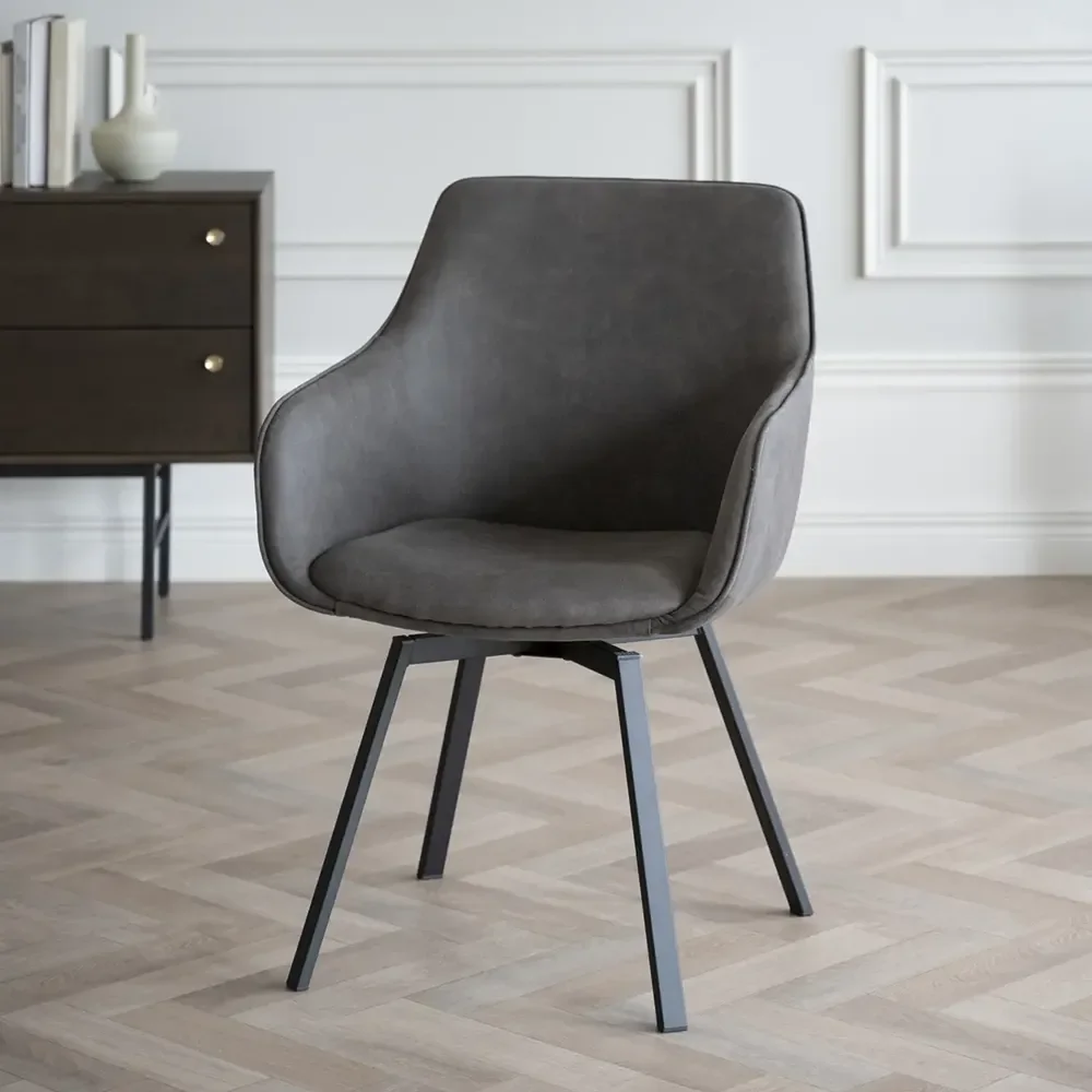 Alison karmstol mörkgrå microfiber/svarta metallben