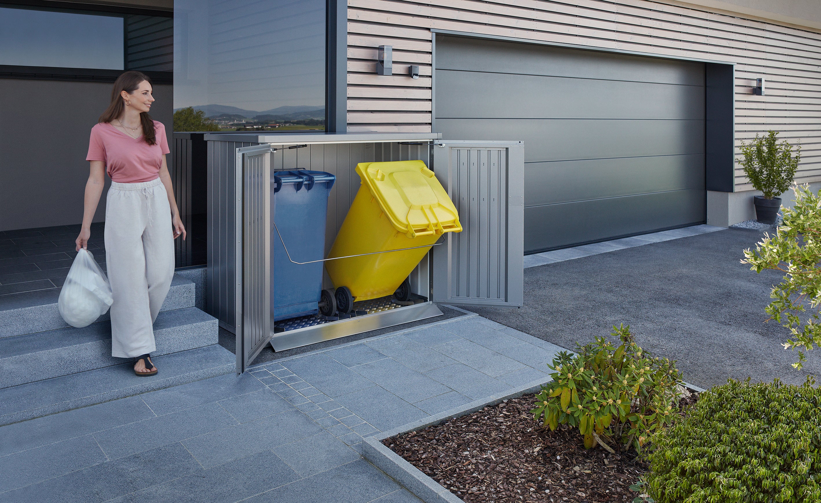 Wheelie bin box Alex Duo metallic quartz grey