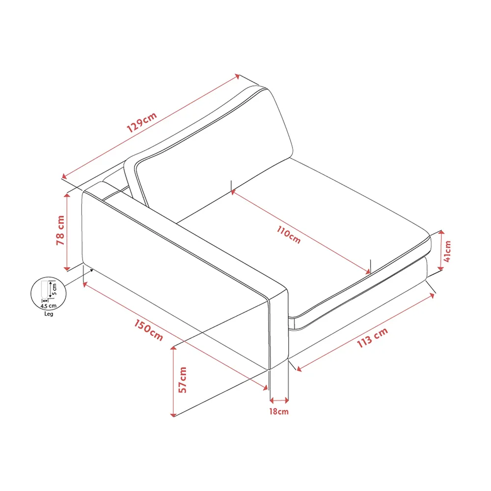 Duncan schäslong vänster tyg Robin ljusgrå