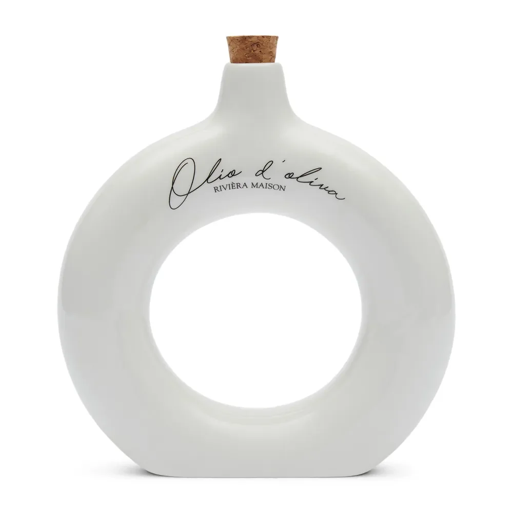 Handgjord Vinäger- och oljeflaska Olio D'Oliva Off White