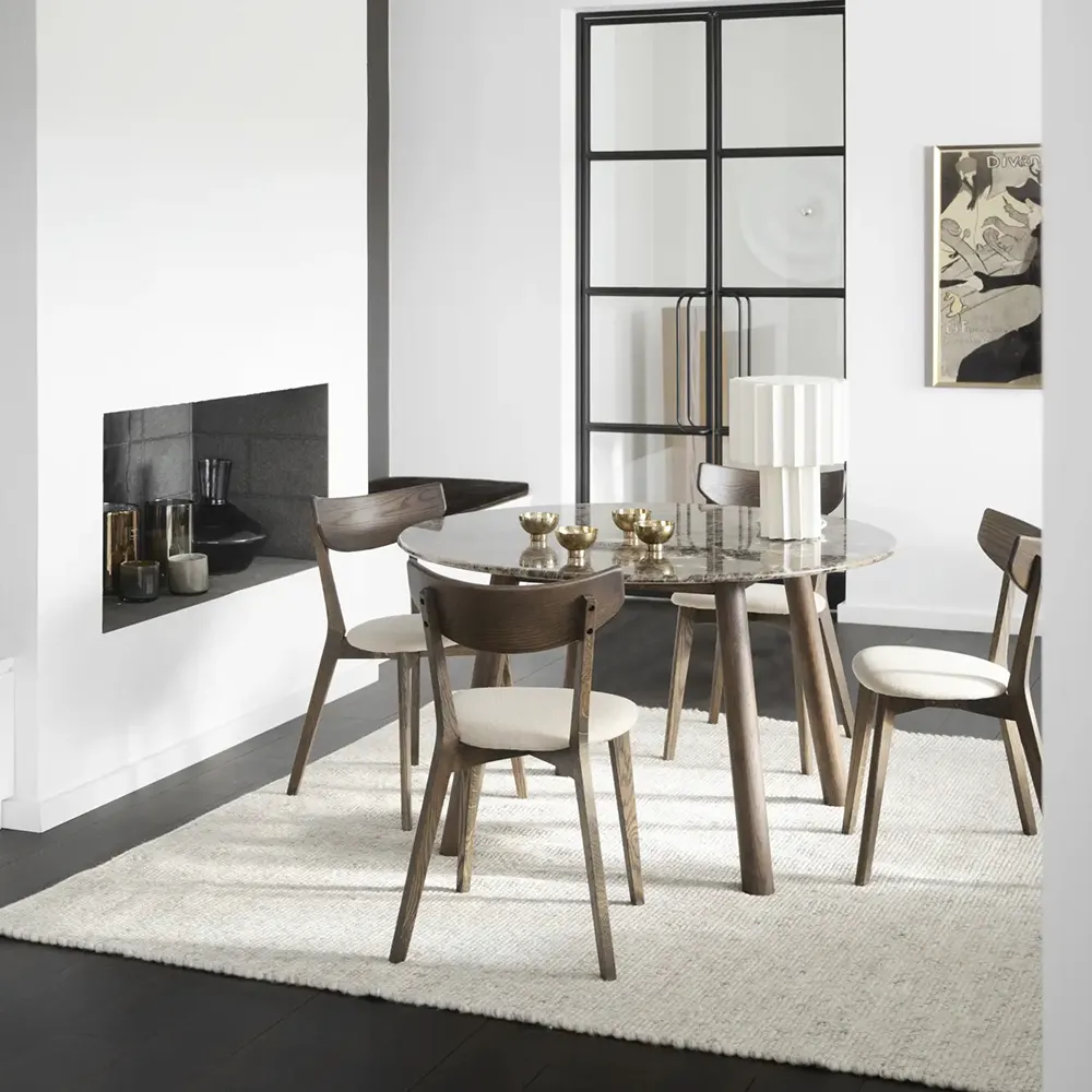 Taransay matbord Ø125 cm brun marmor/brun ek