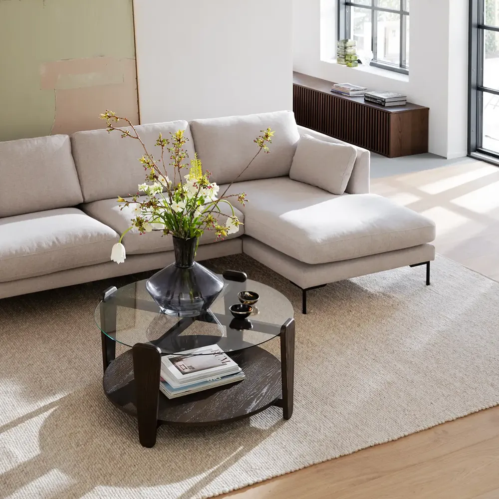 Arran soffbord Ø93 brun ek/glas