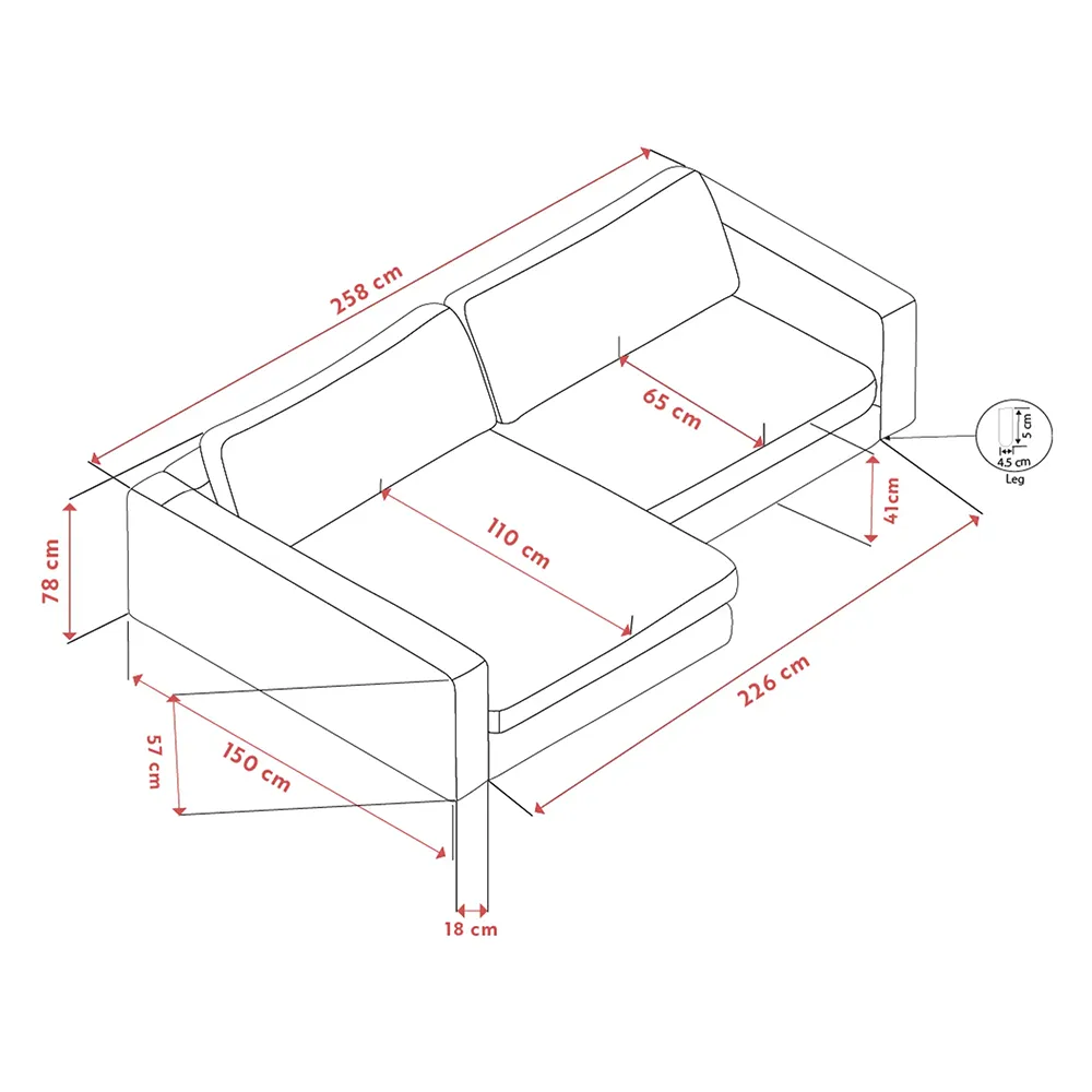 Duncan soffa 3-sits med schäslong vänster tyg Robin ljusgrå
